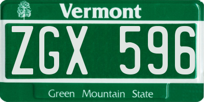 VT license plate ZGX596