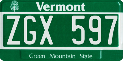 VT license plate ZGX597