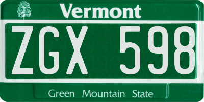 VT license plate ZGX598