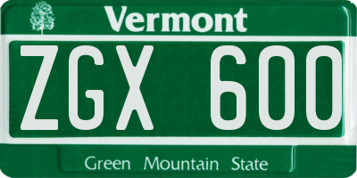 VT license plate ZGX600