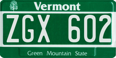 VT license plate ZGX602
