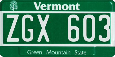 VT license plate ZGX603