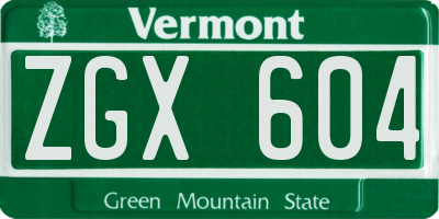 VT license plate ZGX604