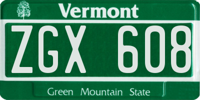 VT license plate ZGX608