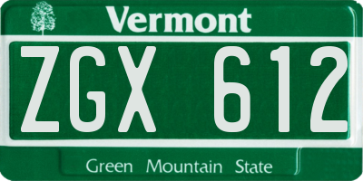 VT license plate ZGX612