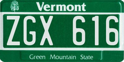 VT license plate ZGX616