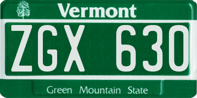 VT license plate ZGX630