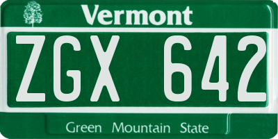 VT license plate ZGX642