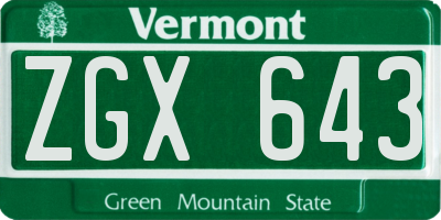 VT license plate ZGX643