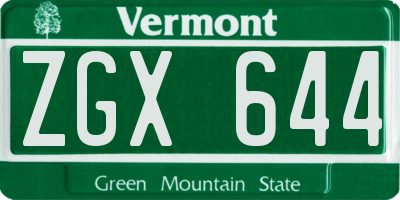 VT license plate ZGX644