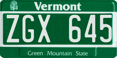 VT license plate ZGX645
