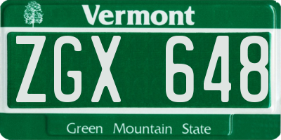 VT license plate ZGX648