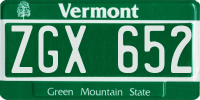 VT license plate ZGX652