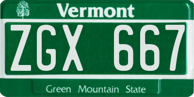 VT license plate ZGX667