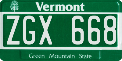 VT license plate ZGX668
