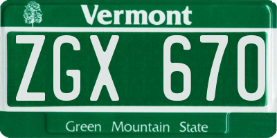 VT license plate ZGX670
