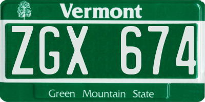 VT license plate ZGX674
