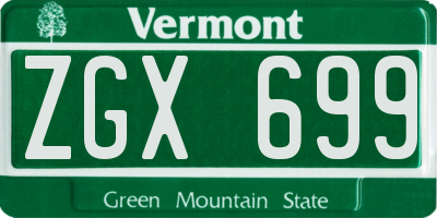 VT license plate ZGX699