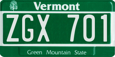 VT license plate ZGX701