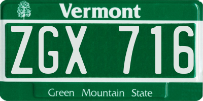 VT license plate ZGX716