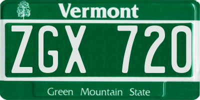 VT license plate ZGX720