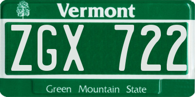 VT license plate ZGX722
