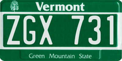 VT license plate ZGX731