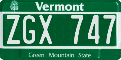 VT license plate ZGX747