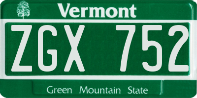 VT license plate ZGX752