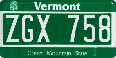 VT license plate ZGX758