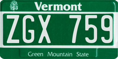 VT license plate ZGX759