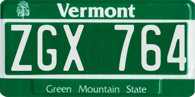 VT license plate ZGX764