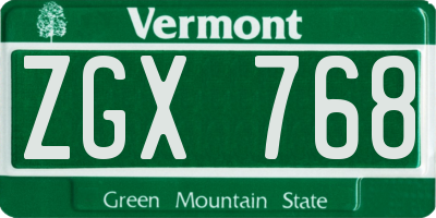 VT license plate ZGX768