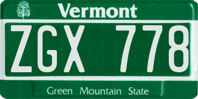 VT license plate ZGX778