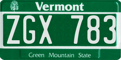 VT license plate ZGX783