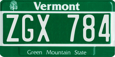 VT license plate ZGX784