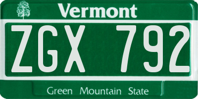 VT license plate ZGX792