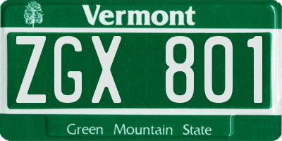 VT license plate ZGX801