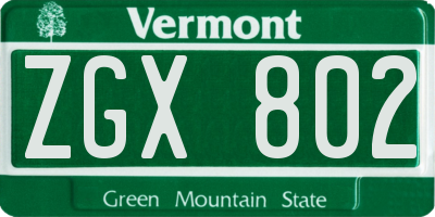 VT license plate ZGX802