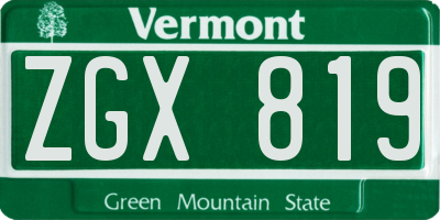 VT license plate ZGX819
