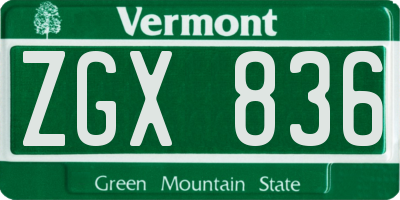 VT license plate ZGX836