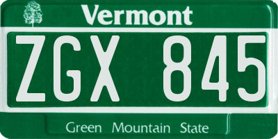 VT license plate ZGX845