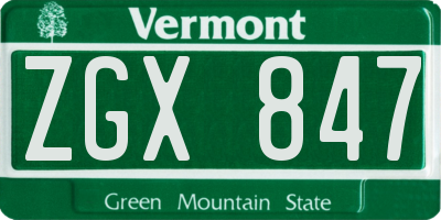 VT license plate ZGX847