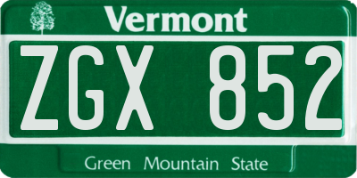 VT license plate ZGX852