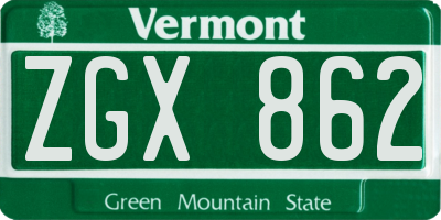 VT license plate ZGX862
