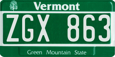 VT license plate ZGX863