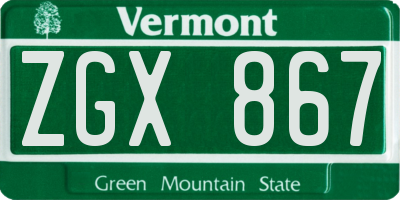 VT license plate ZGX867