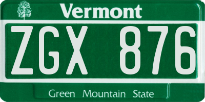 VT license plate ZGX876