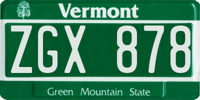 VT license plate ZGX878