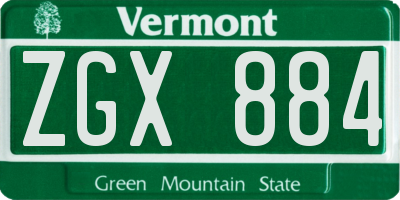 VT license plate ZGX884
